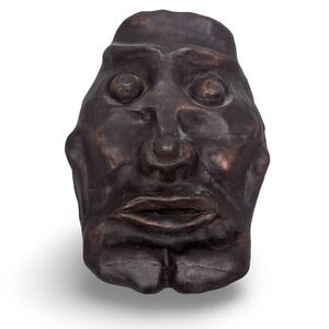 Vintage Paper Mache Theater Mask Bronze Tone Hand Molded Expressionist Wall Art